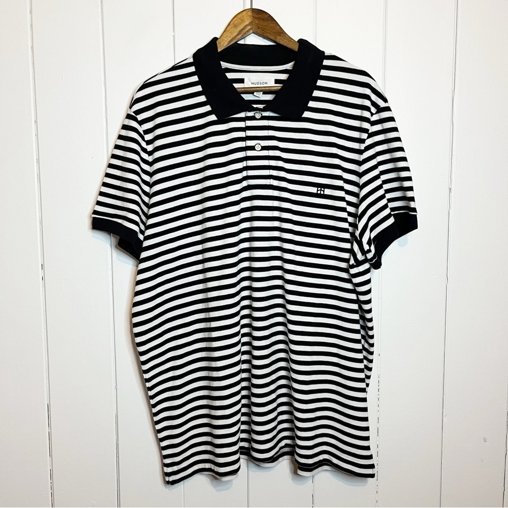 Hudson North Black and White Striped Polo Shirt. Size XXL.